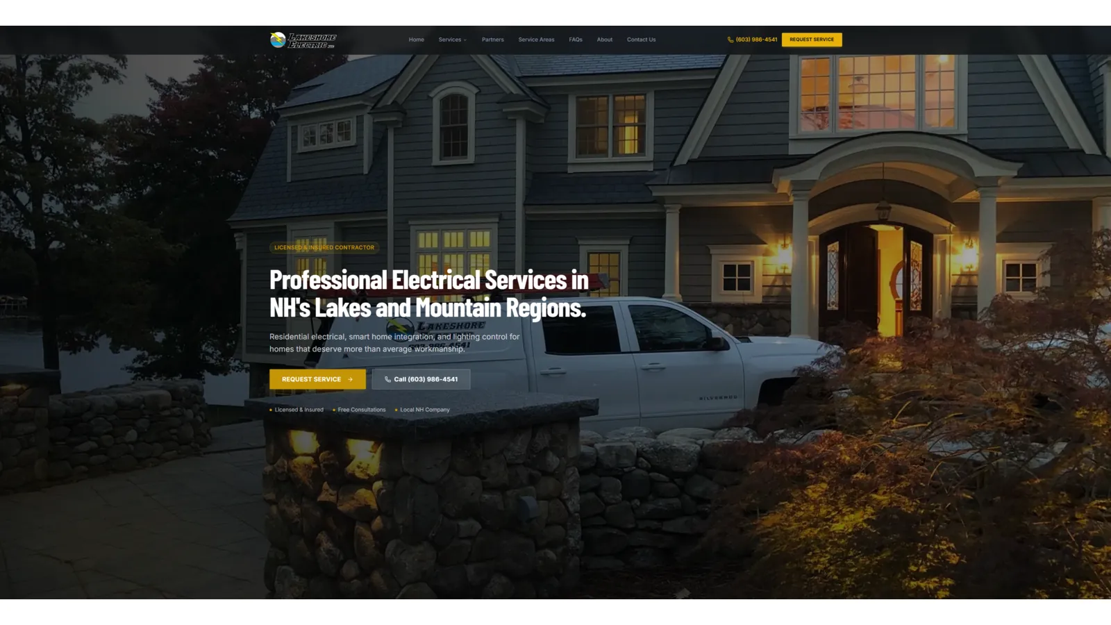 Lakeshore Electric website preview for its New Hampshire electrical services