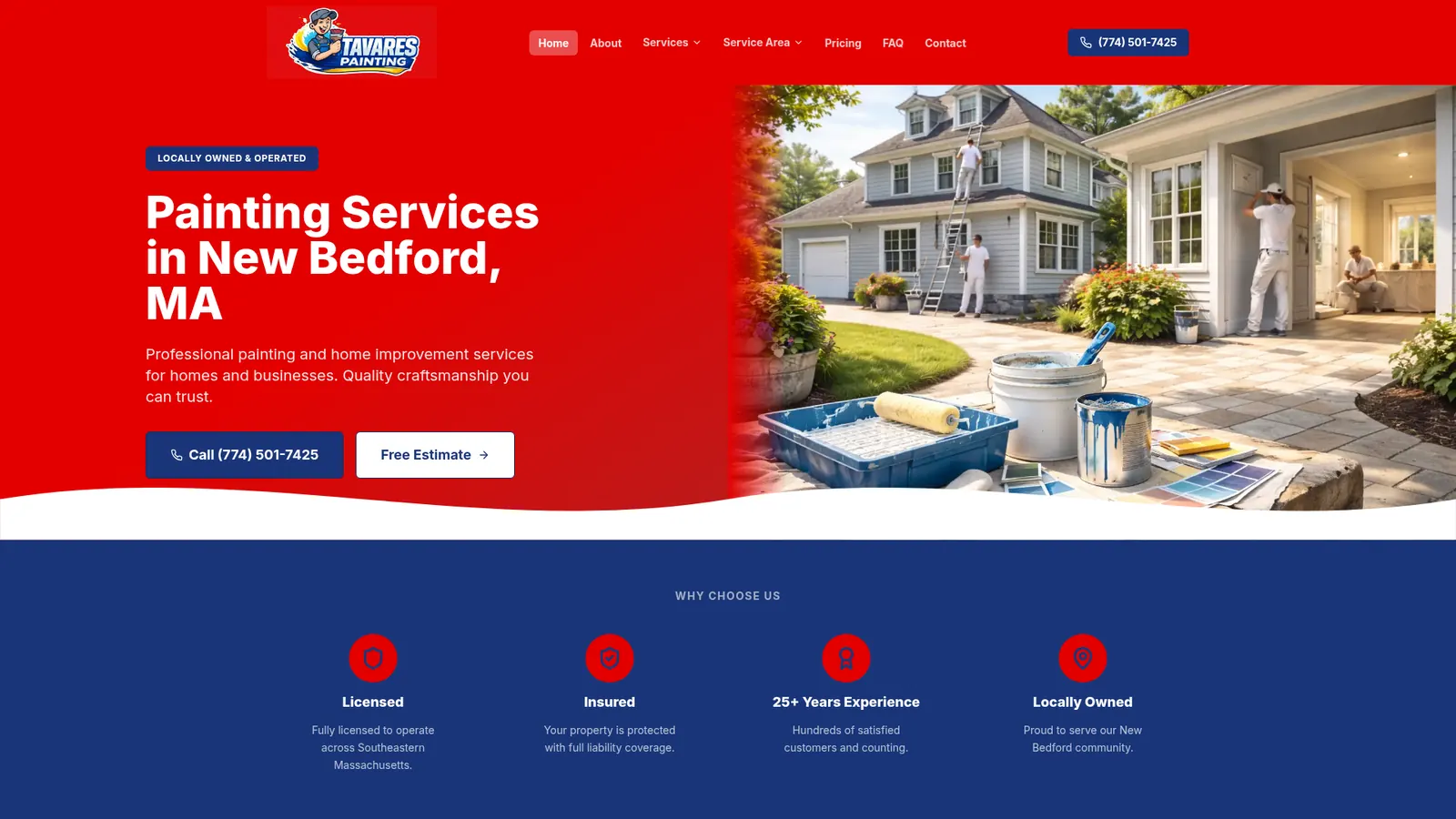 Tavares Painting contractor website homepage for painting services