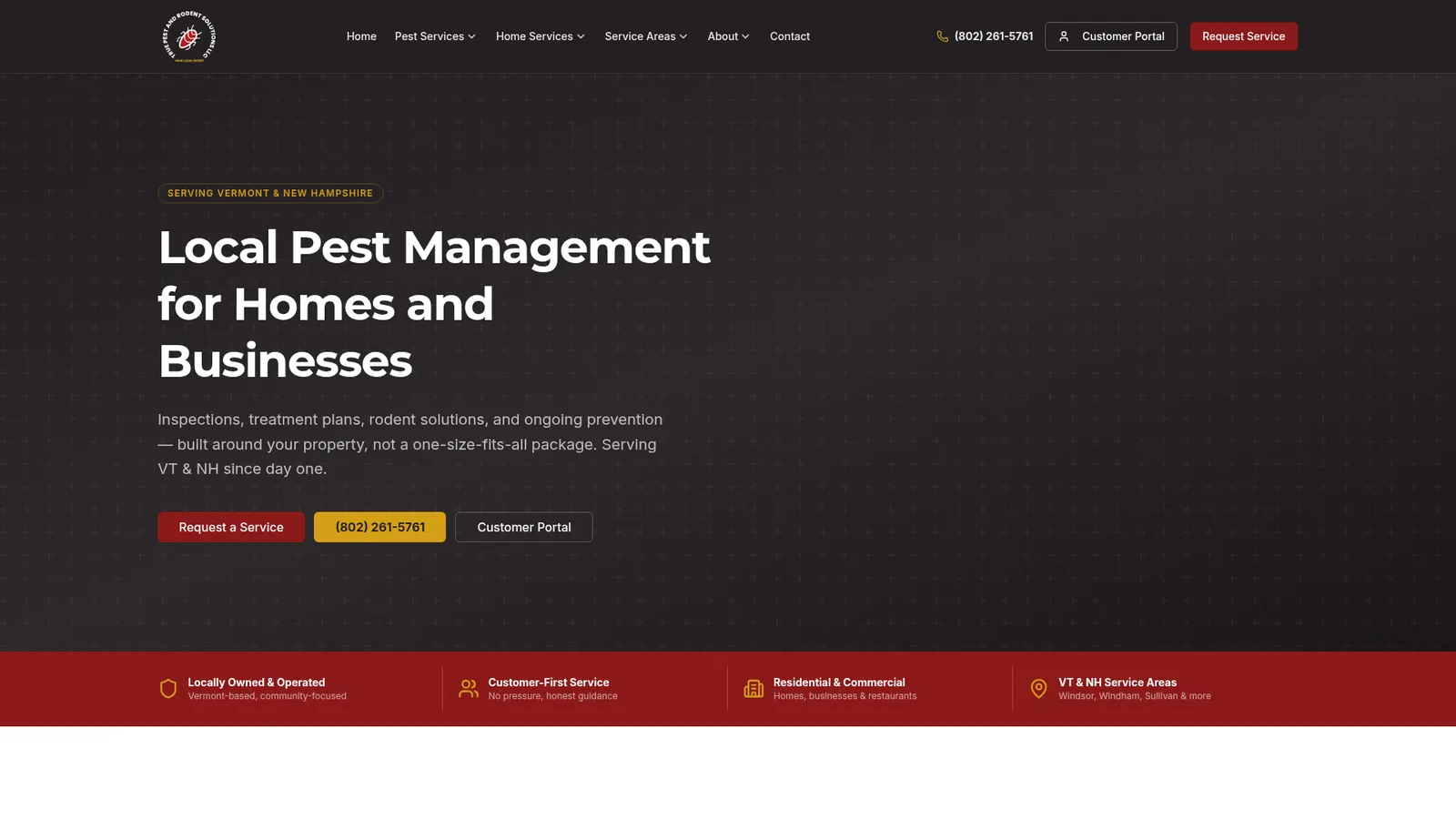 True Pest and Rodent Solutions website homepage for pest management services